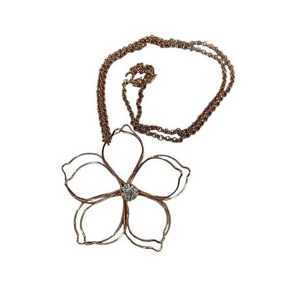 Stephan & Co. Rose Gold Chain & 3D Metal Wire Flower w/ Rhinestone Center Accent - Picture 6 of 16